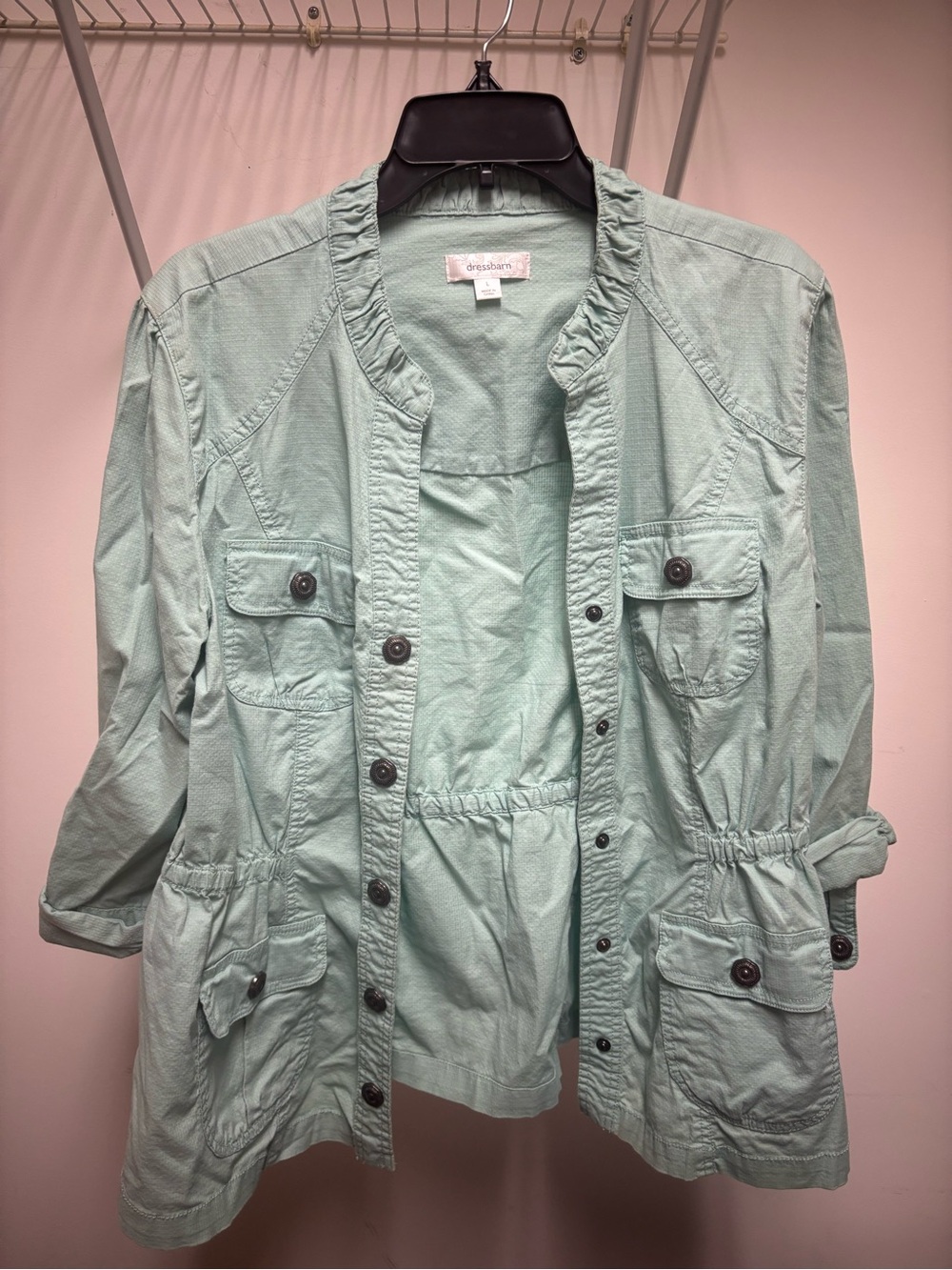 dressbarn Mint Green Utility Jacket with Button Pockets